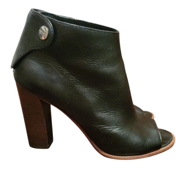 Coach Women's Labelle Peep Toe Black Leather Hidden Zipper Booties - Picture 1 of 15